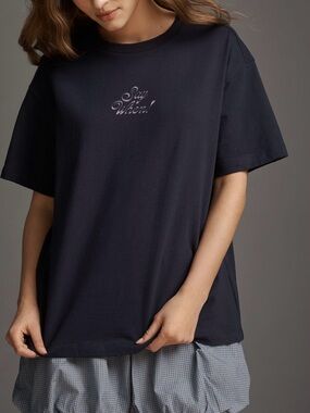 ANTHROPOLOGIE NAVY COTTON GRAPHIC TEE SIZE XS